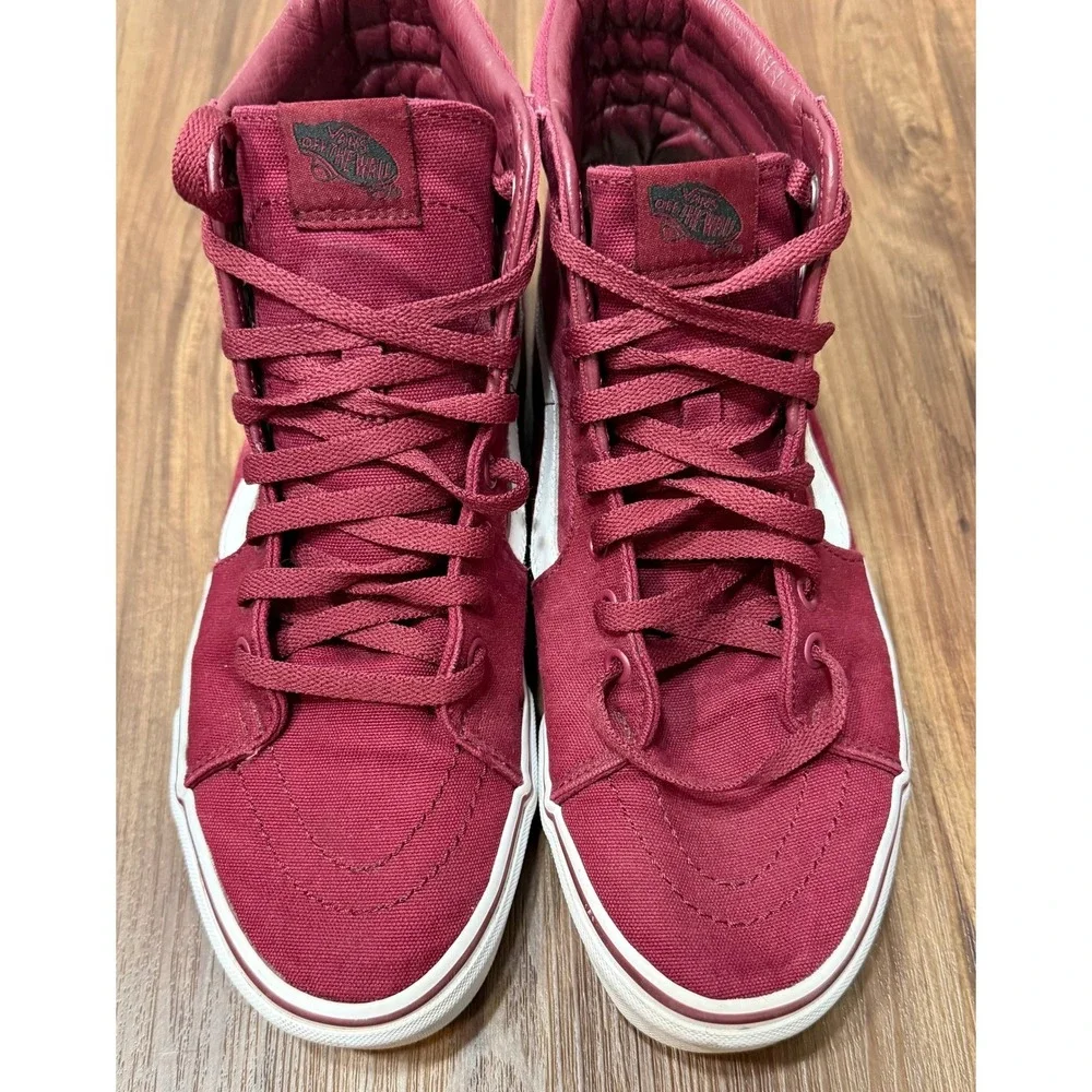 Vans Sk8-Hi Burgundy Maroon High Top Canvas Skateboarding Shoes Mens Sz 10